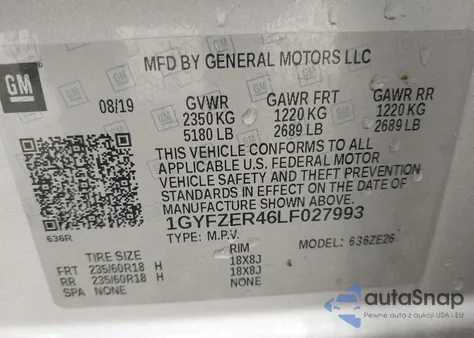 2020 Cadillac Xt4 Fwd Sport z USA, uszkodzony, nr VIN 1GYFZER46LF027993